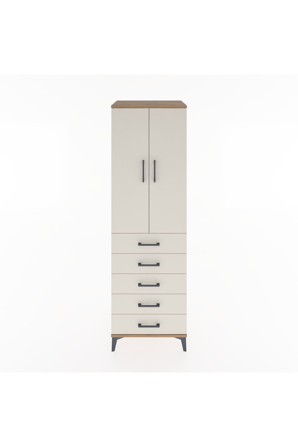 Hyperion Dolap Tek Raflı 5 Çekmeceli Tek Askılı 60x44x195 - S59M112V7B