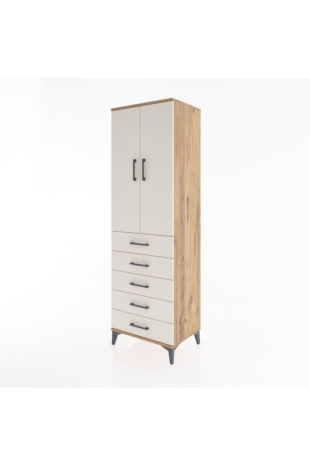 Hyperion Dolap Tek Raflı 5 Çekmeceli Tek Askılı 60x44x195 - S59M112V7B