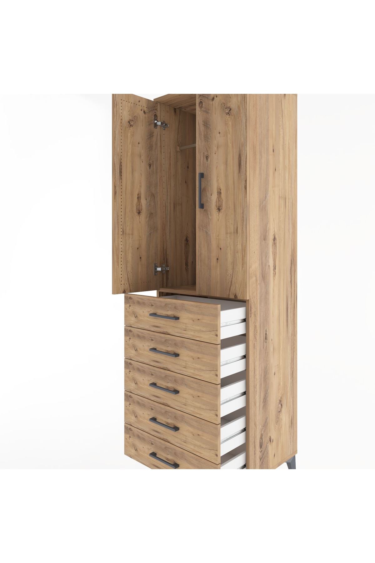 Hyperion Dolap Tek Raflı 5 Çekmeceli Tek Askılı 60x44x195 - S59M112V9B