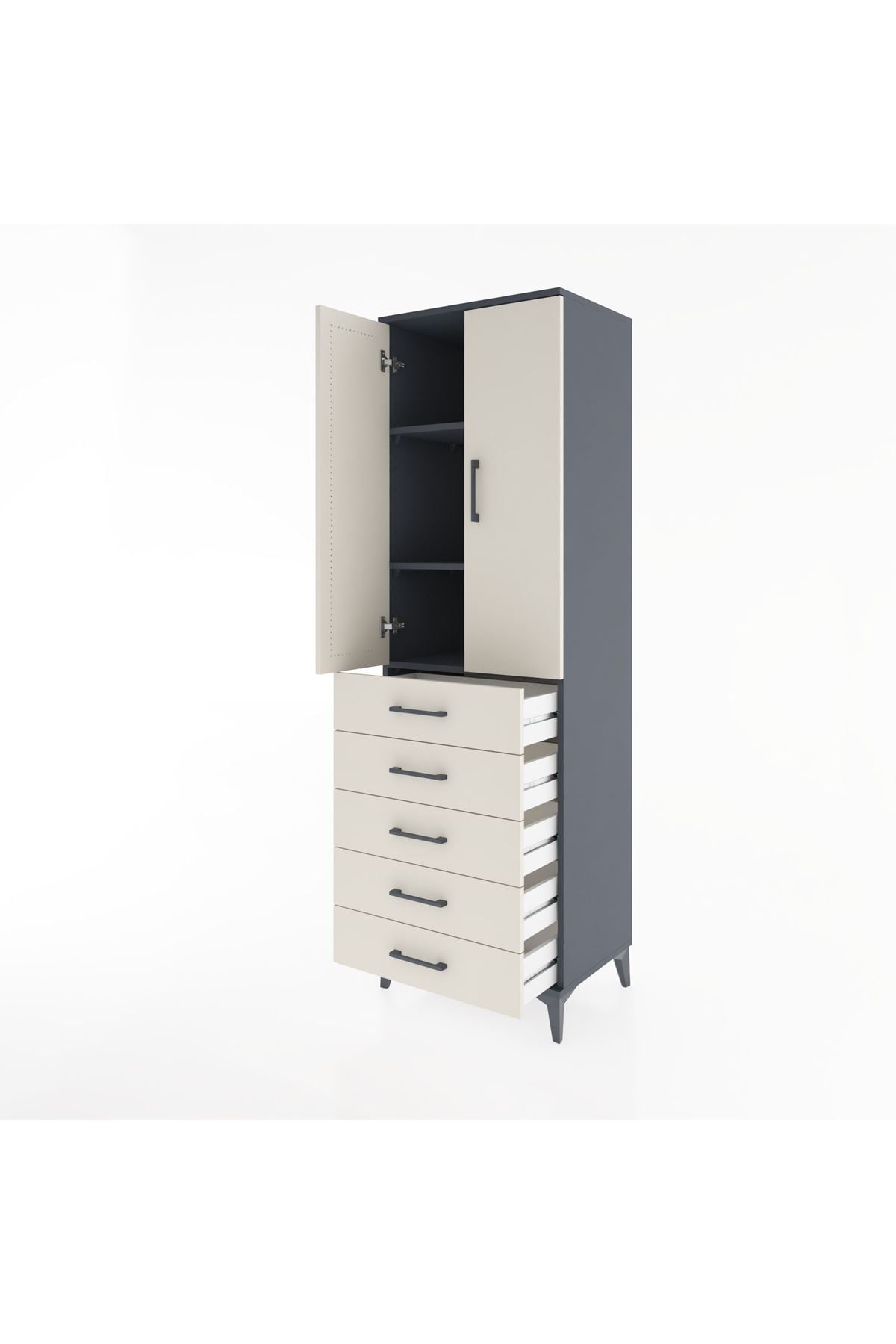 Hyperion Dolap 3 Raflı 5 Çekmeceli 2 Kapaklı 60x44x195 - S59M113V4B