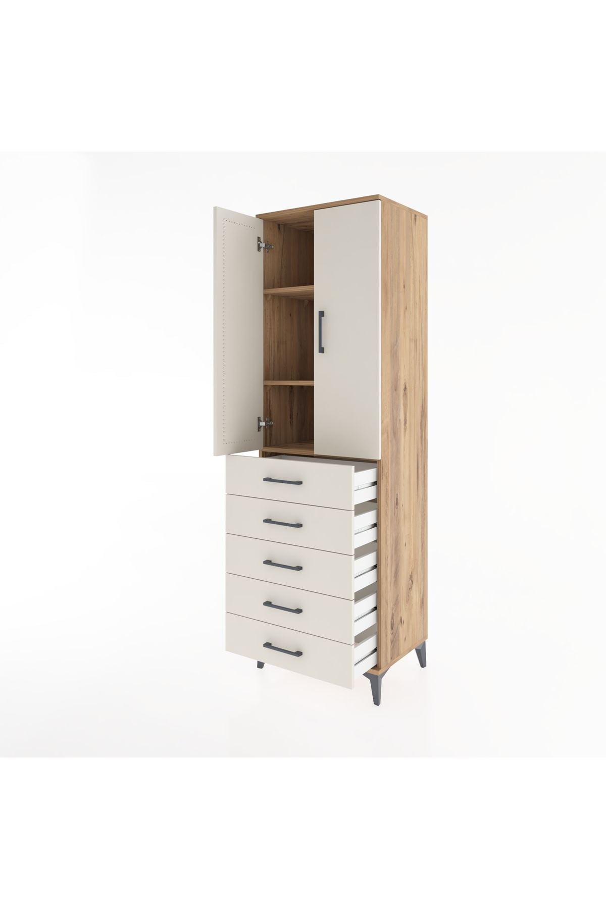 Hyperion Dolap 3 Raflı 5 Çekmeceli 2 Kapaklı 60x44x195 - S59M113V7B
