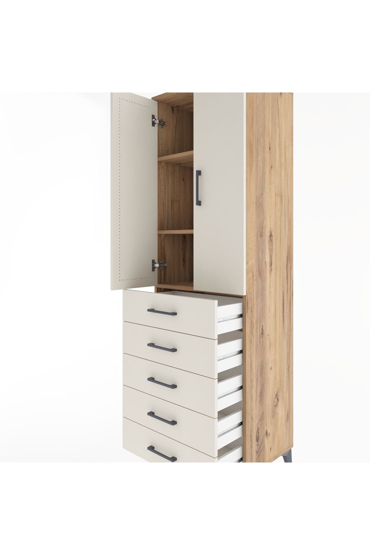Hyperion Dolap 3 Raflı 5 Çekmeceli 2 Kapaklı 60x44x195 - S59M113V7B