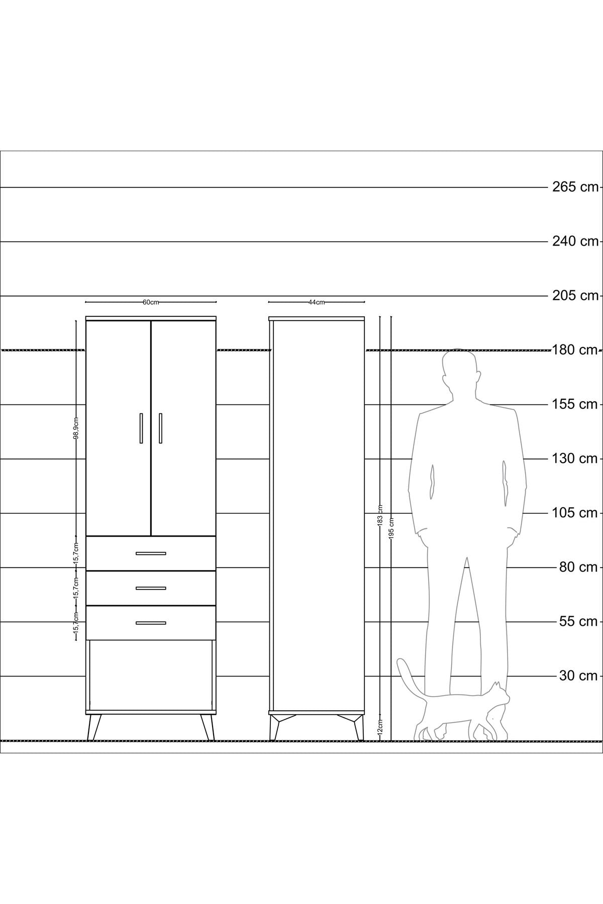 Hyperion Dolap Tek Raflı 3 Çekmeceli Tek Askılı 60x44x195 - S59M115V8B