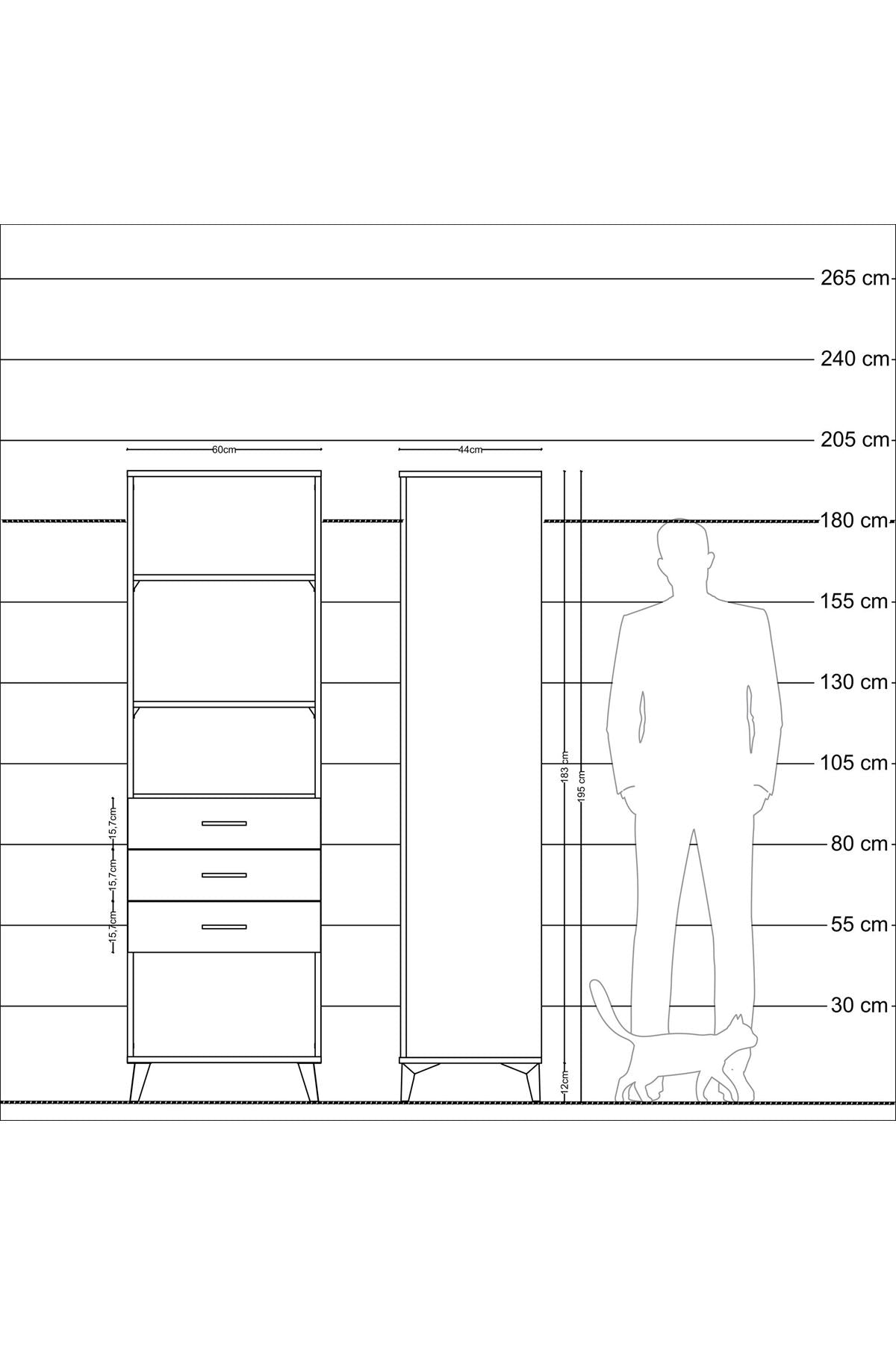 Hyperion Dolap 3 Raflı 3 Çekmeceli 60x44x195 - S59M117V8B