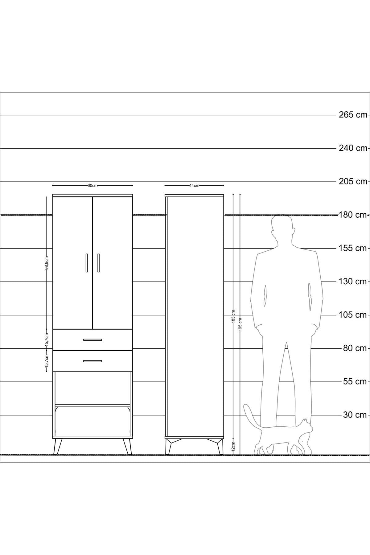 Hyperion Dolap 2 Raflı 2 Çekmeceli Tek Askılı 60x44x195 - S59M118V8B