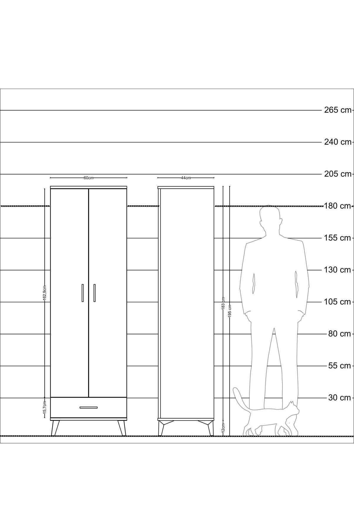 Hyperion Dolap 3 Raflı Tek Çekmeceli Tek Askılı 60x44x195 - S59M120V6B