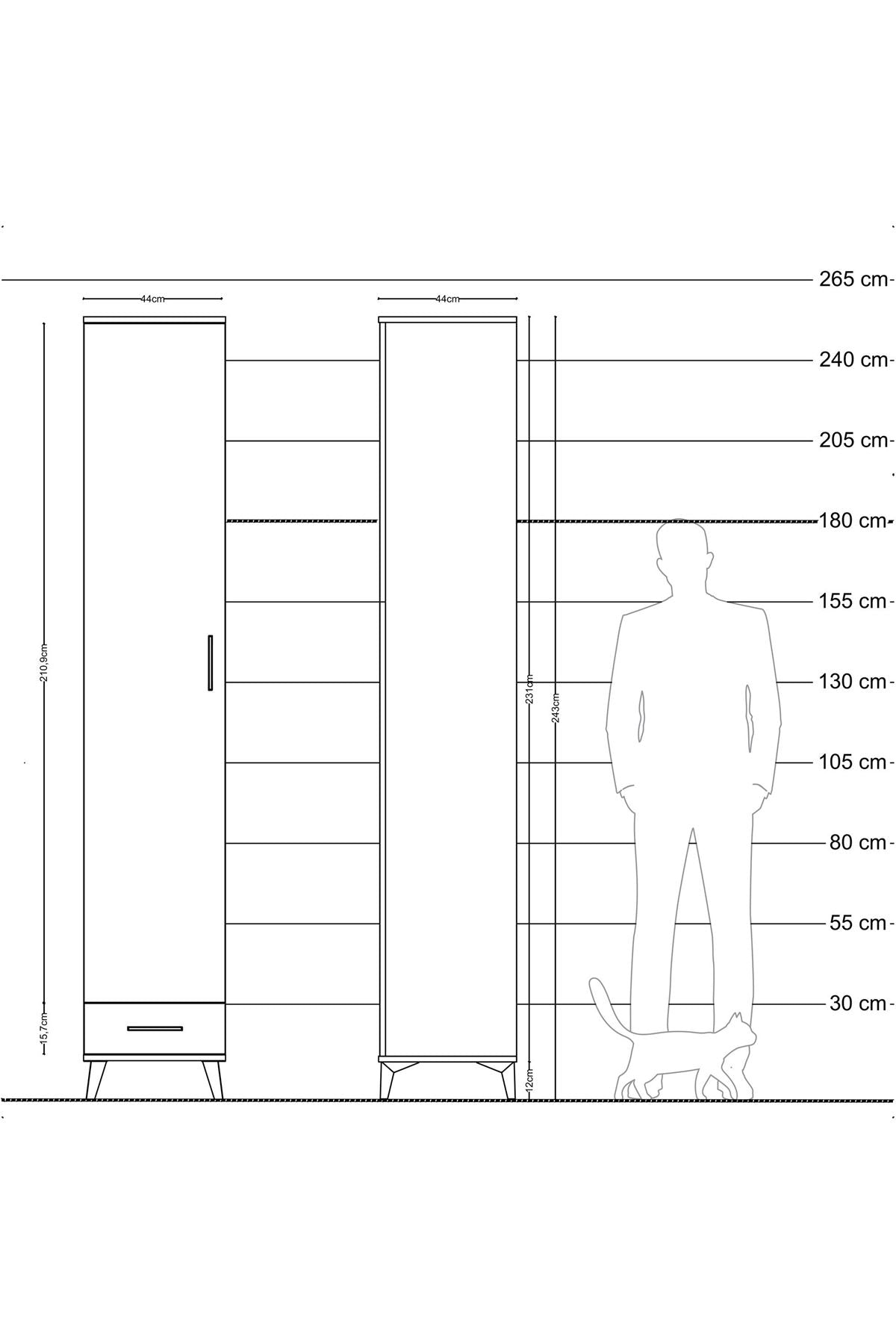 Hyperion Dolap 3 Raflı Tek Çekmeceli Tek Askılı 44x44x243 - S64M003V5B