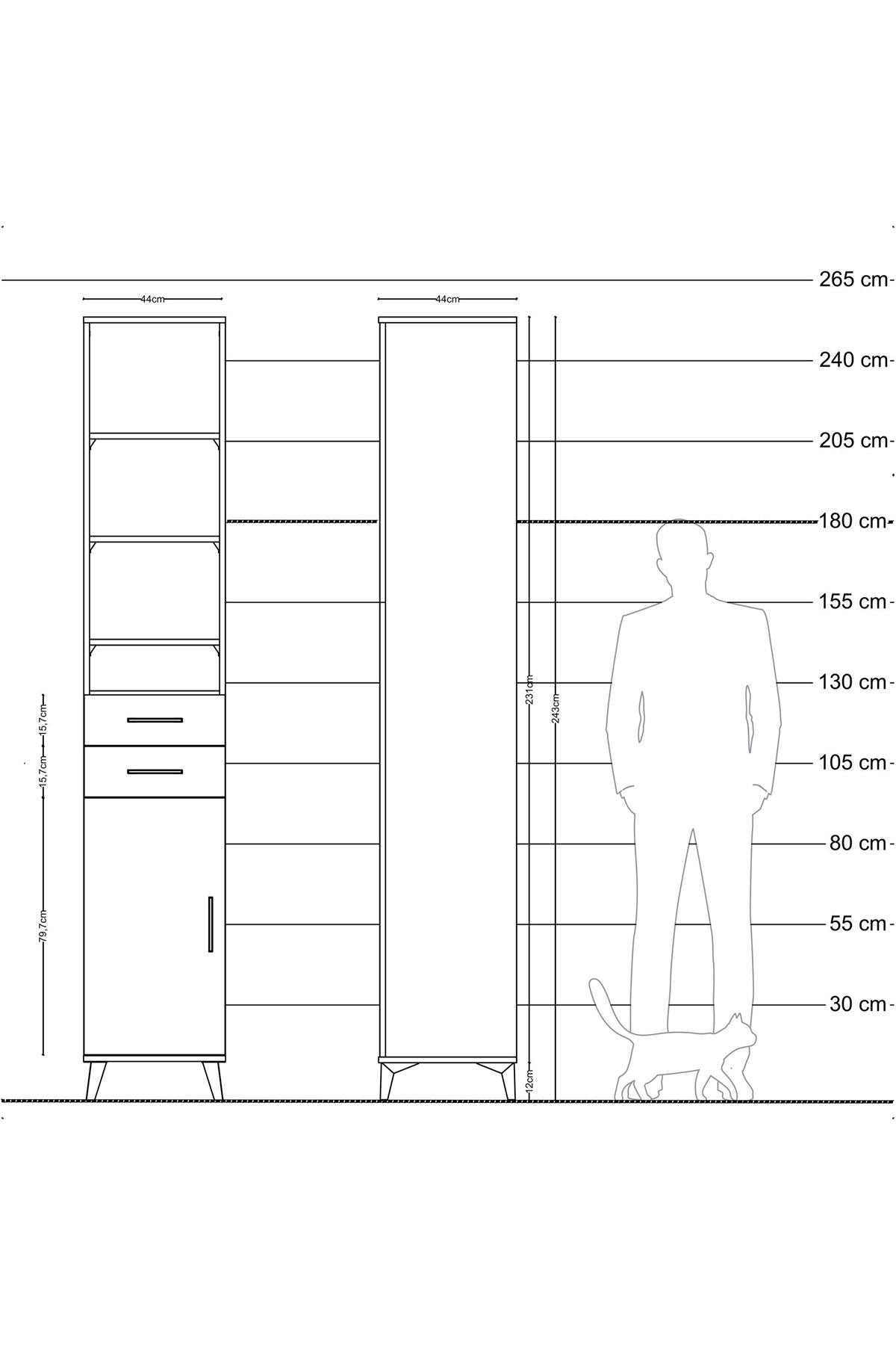 Hyperion Dolap 6 Raflı 2 Çekmeceli Tek Kapaklı 44x44x243 - S64M020V8B
