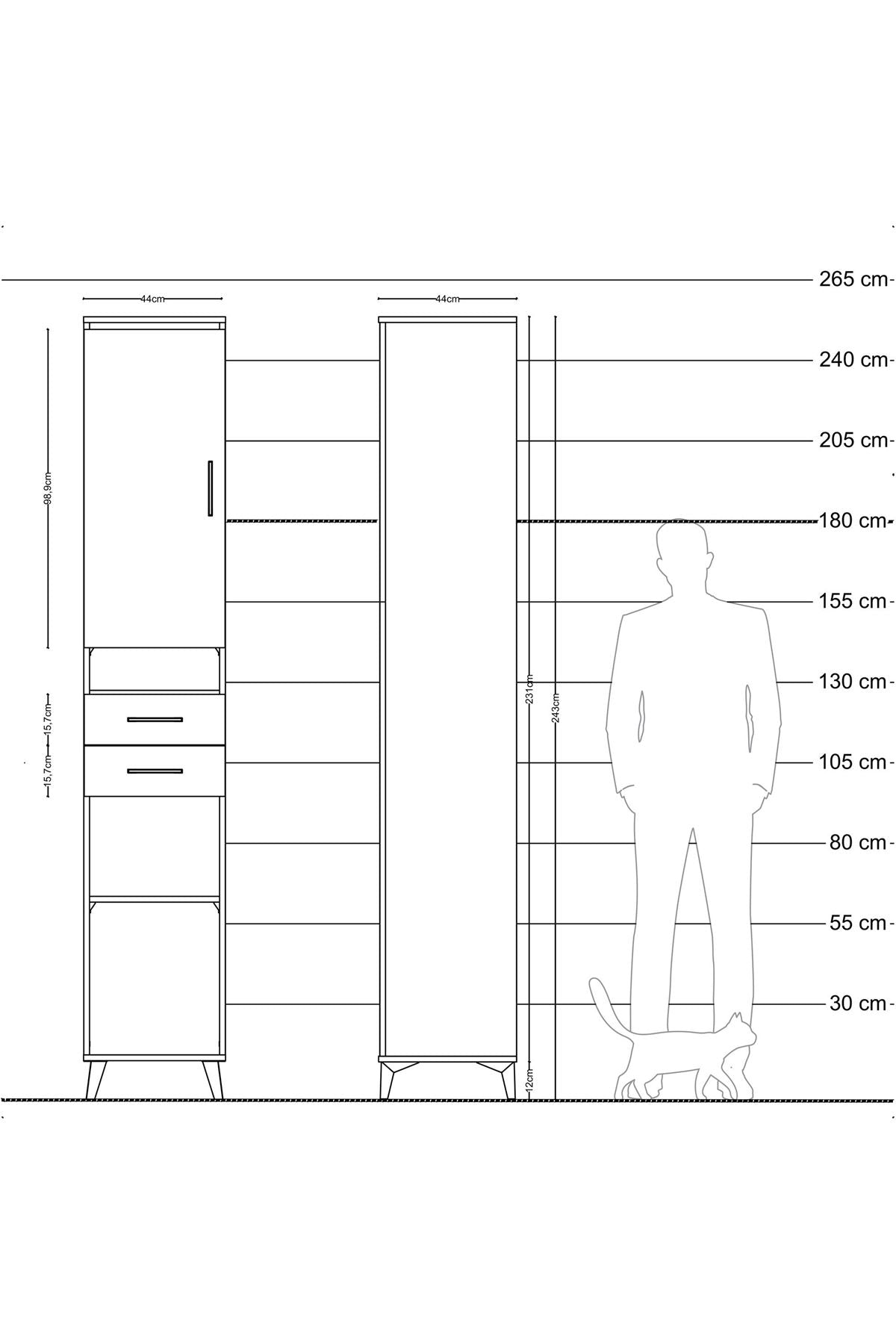 Hyperion Dolap 5 Raflı 2 Çekmeceli Tek Kapaklı 44x44x243 - S64M062V6B