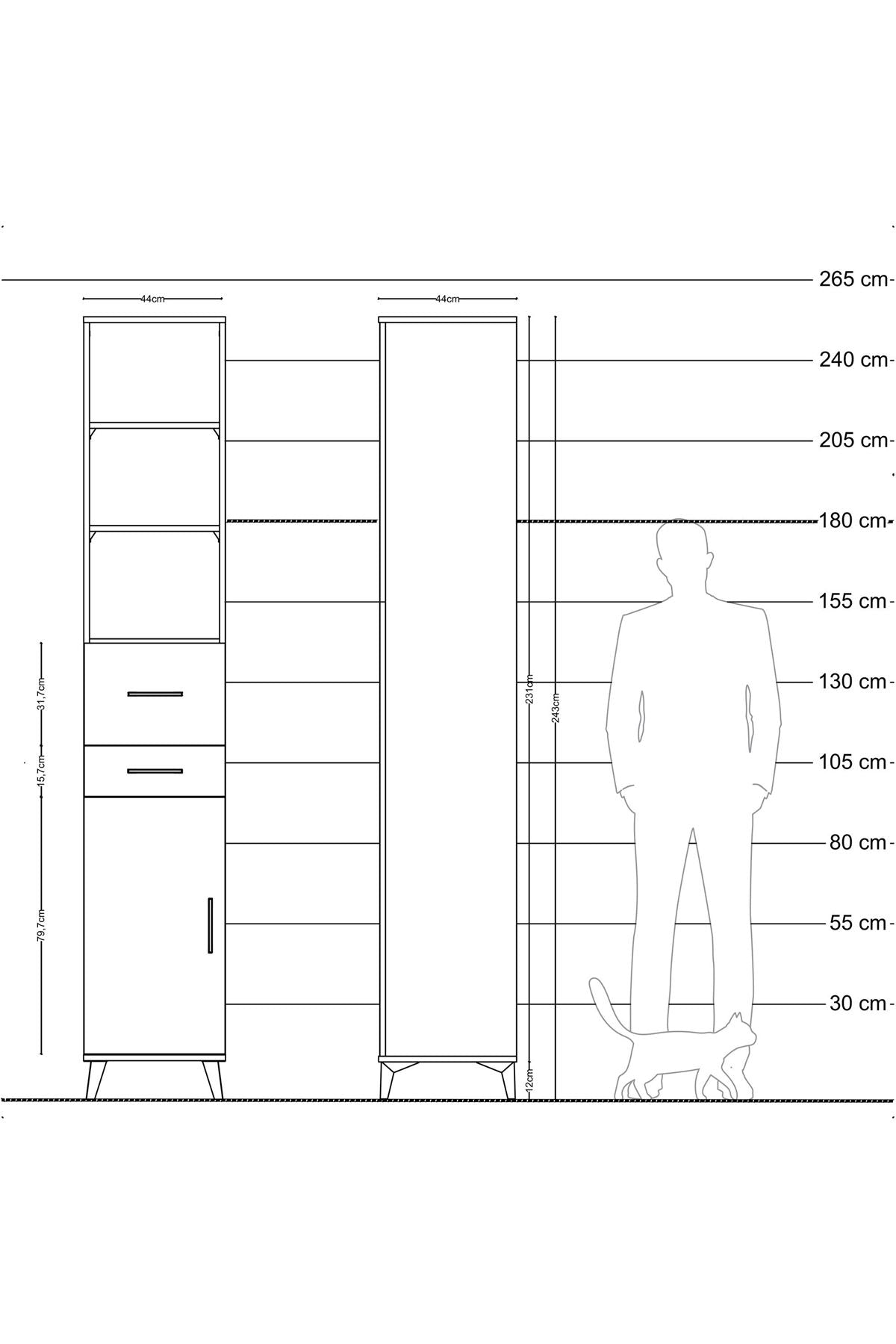 Hyperion Dolap 4 Raflı 2 Çekmeceli Tek Kapaklı 44x44x243 - S64M069V5B