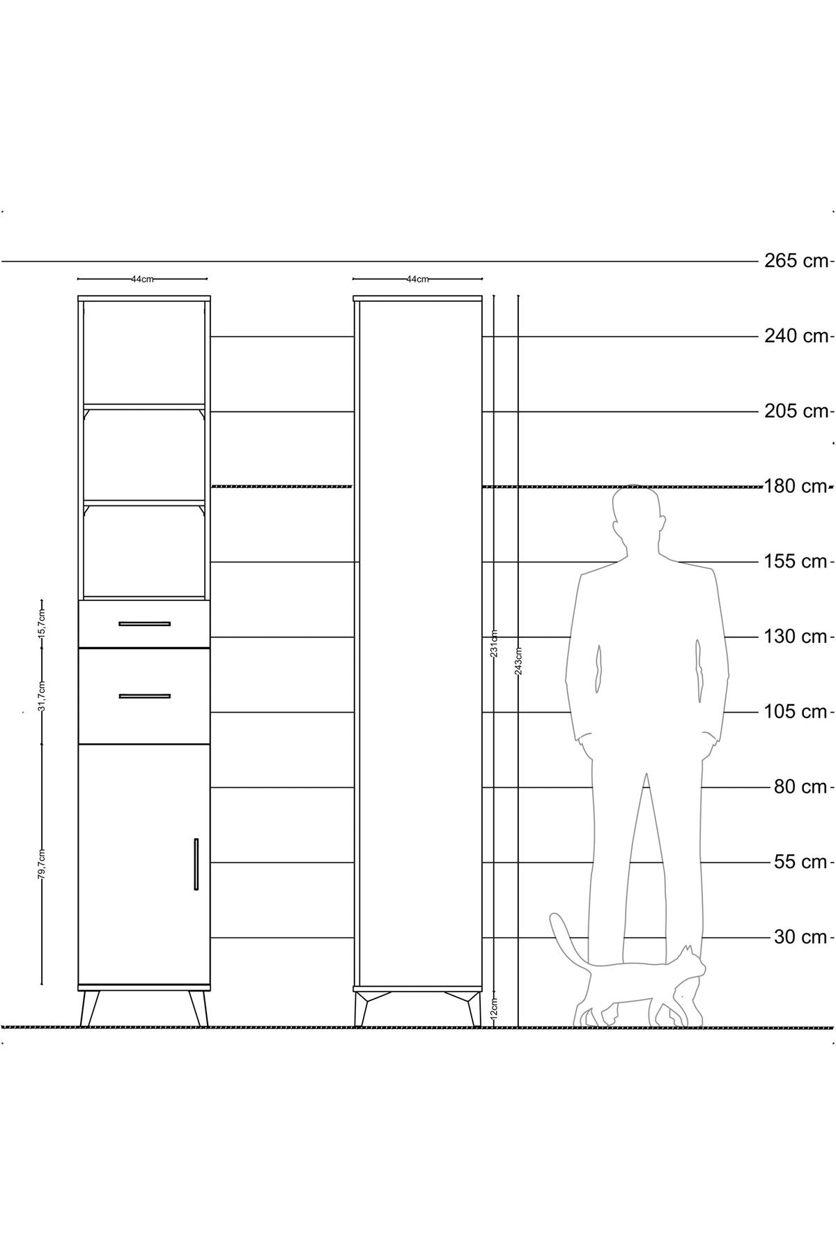 Hyperion Dolap 4 Raflı 2 Çekmeceli Tek Kapaklı 44x44x243 - S64M072V5B