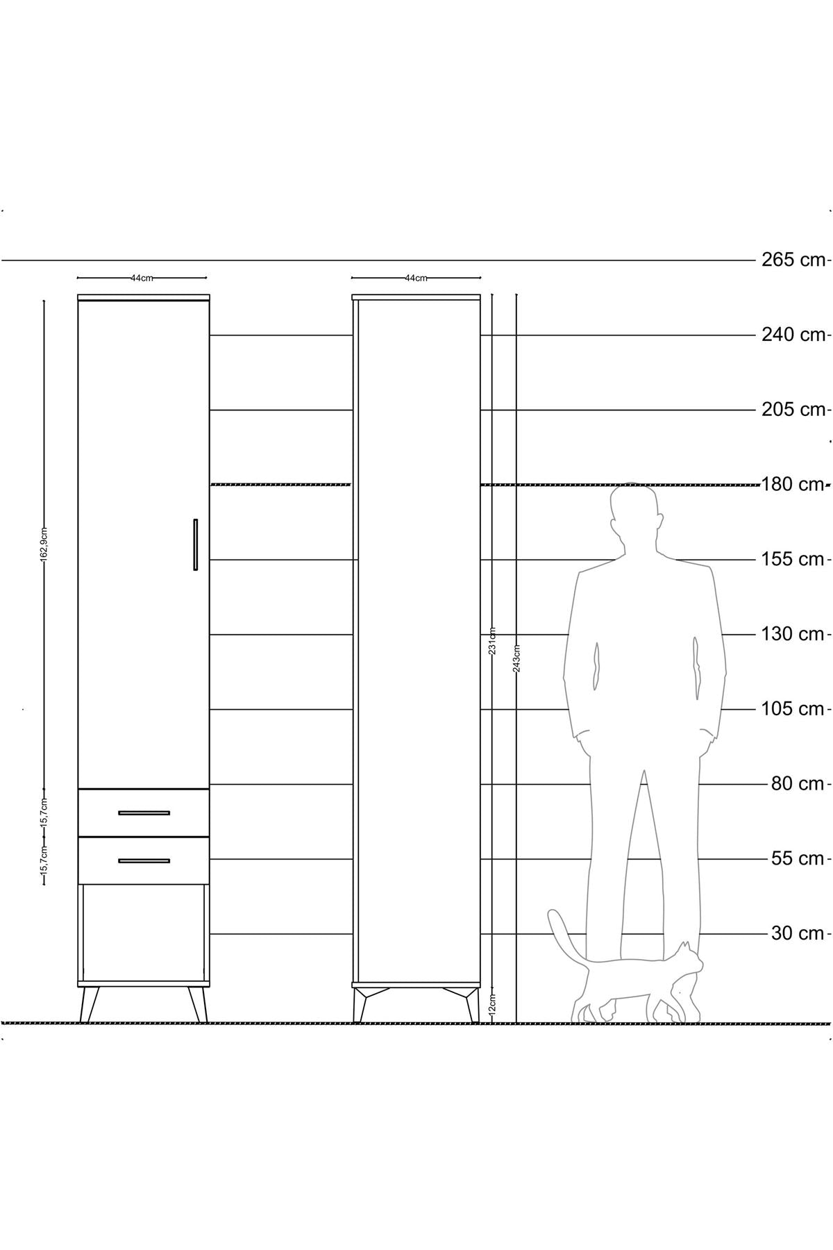 Hyperion Dolap 5 Raflı 2 Çekmeceli Tek Kapaklı 44x44x243 - S64M082V8B