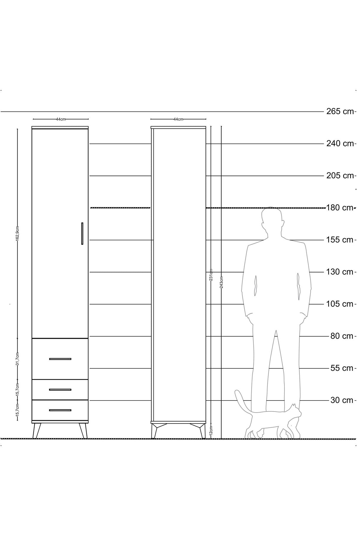 Hyperion Dolap 5 Raflı 3 Çekmeceli Tek Kapaklı 44x44x243 - S64M102V6B