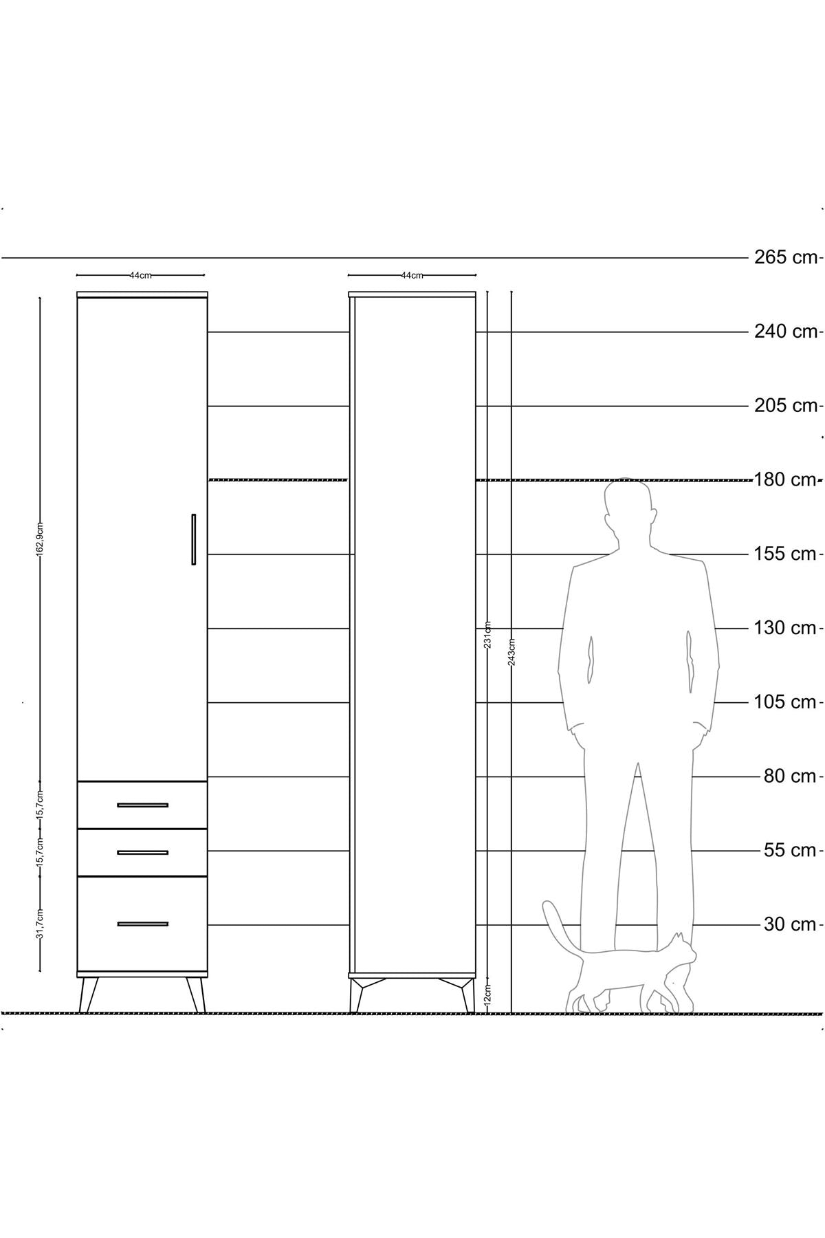 Hyperion Dolap 5 Raflı 3 Çekmeceli Tek Kapaklı 44x44x243 - S64M105V8B