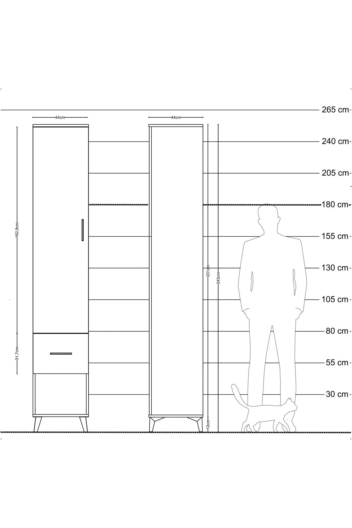Hyperion Dolap 3 Raflı Tek Çekmeceli Tek Askılı 44x44x243 - S64M107V3B