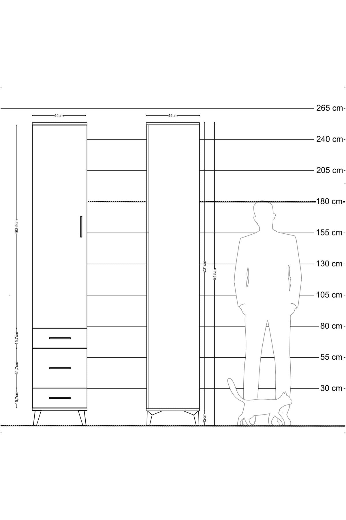 Hyperion Dolap 5 Raflı 3 Çekmeceli Tek Kapaklı 44x44x243 - S64M114V6B