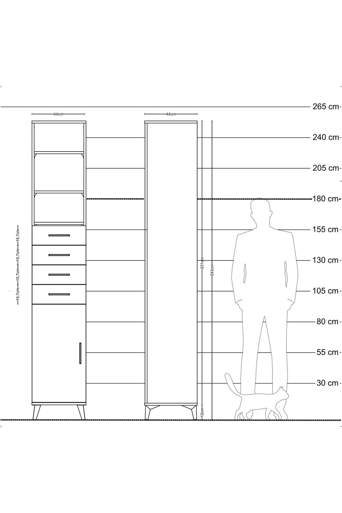 Hyperion Dolap 4 Raflı 4 Çekmeceli Tek Kapaklı 44x44x243 - S64M118V2B