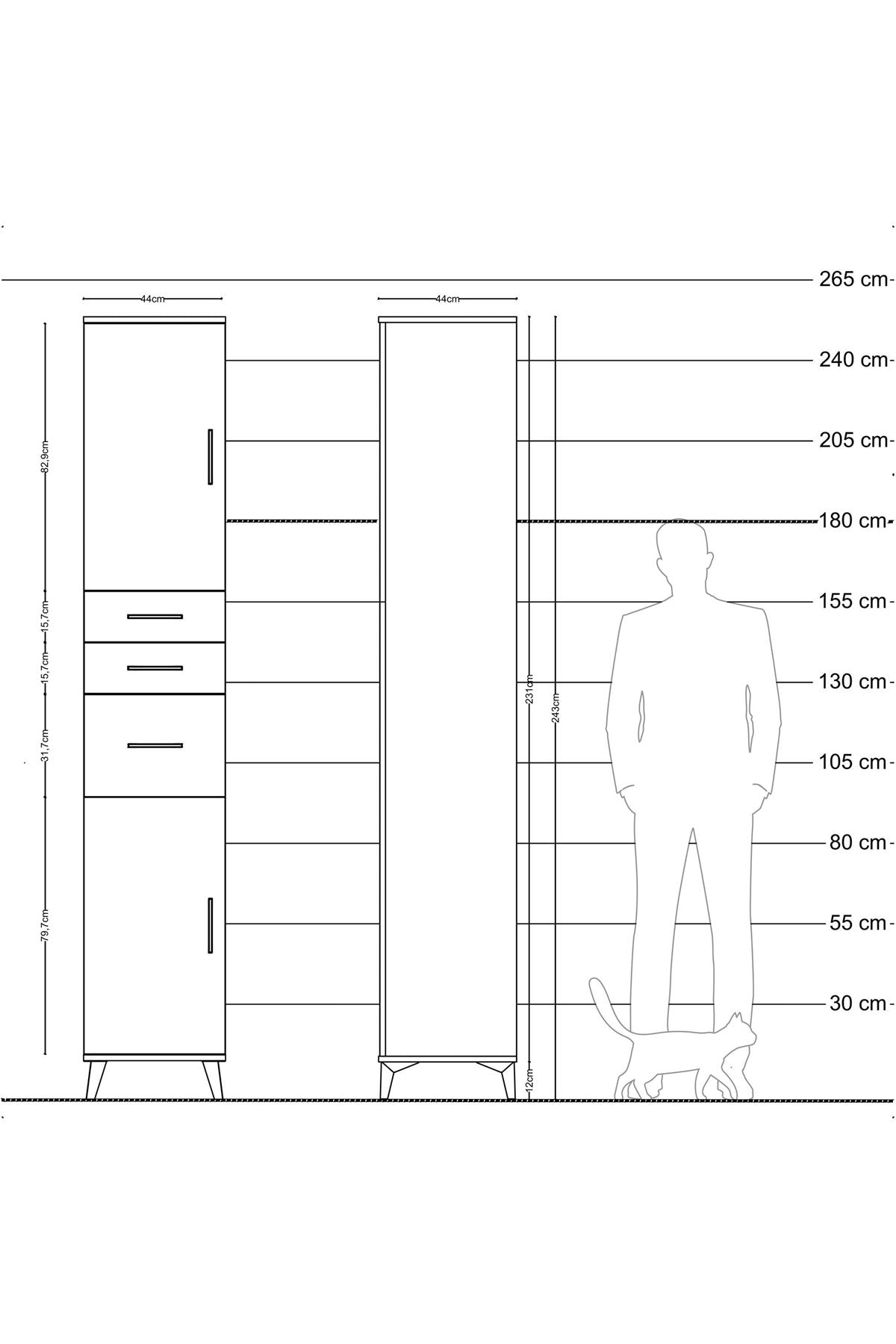 Hyperion Dolap 4 Raflı 3 Çekmeceli 2 Kapaklı 44x44x243 - S64M120V7B