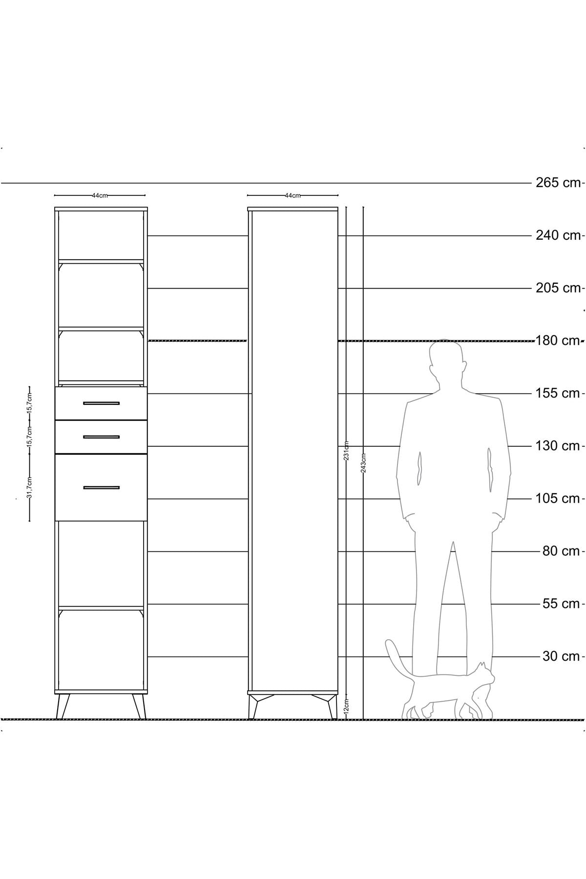 Hyperion Dolap 4 Raflı 3 Çekmeceli 44x44x243 - S64M123V5B