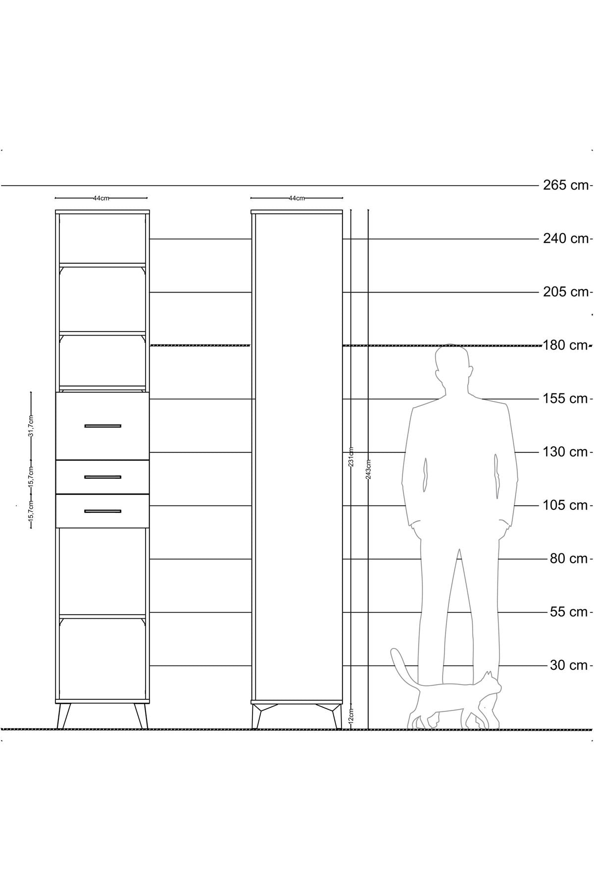 Hyperion Dolap 4 Raflı 3 Çekmeceli 44x44x243 - S64M127V9B
