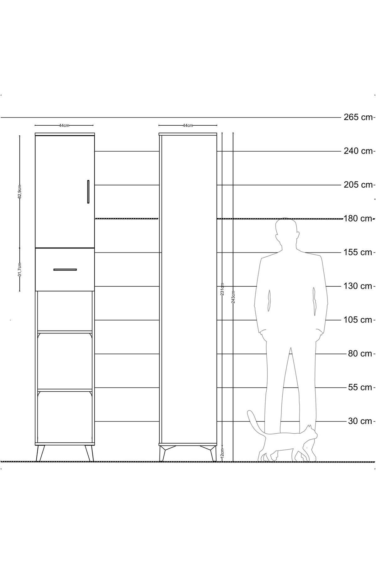 Hyperion Dolap 5 Raflı Tek Çekmeceli Tek Kapaklı 44x44x243 - S64M129V3B