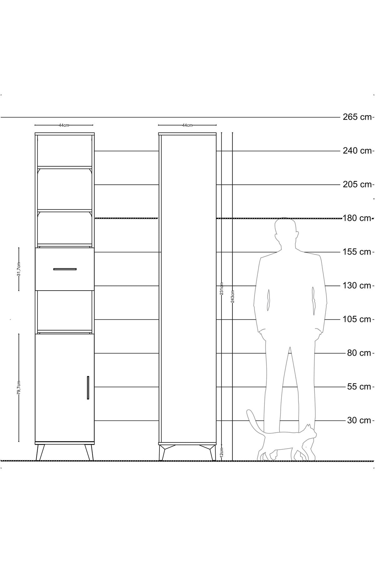 Hyperion Dolap 5 Raflı Tek Çekmeceli Tek Kapaklı 44x44x243 - S64M130V3B