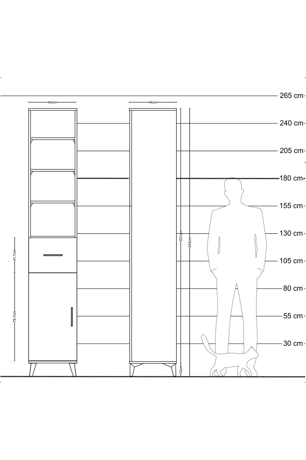 Hyperion Dolap 5 Raflı Tek Çekmeceli Tek Kapaklı 44x44x243 - S64M134V5B
