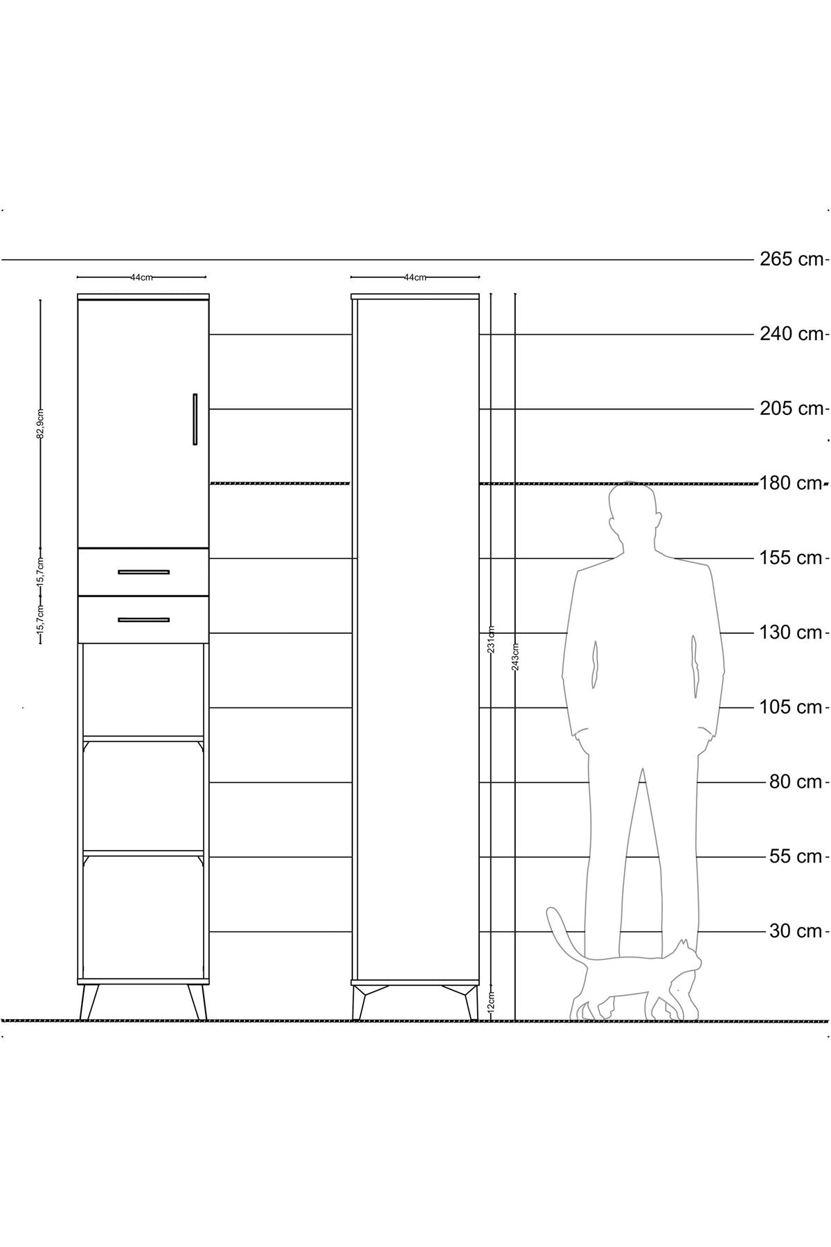 Hyperion Dolap 5 Raflı 2 Çekmeceli Tek Kapaklı 44x44x243 - S64M137V2B