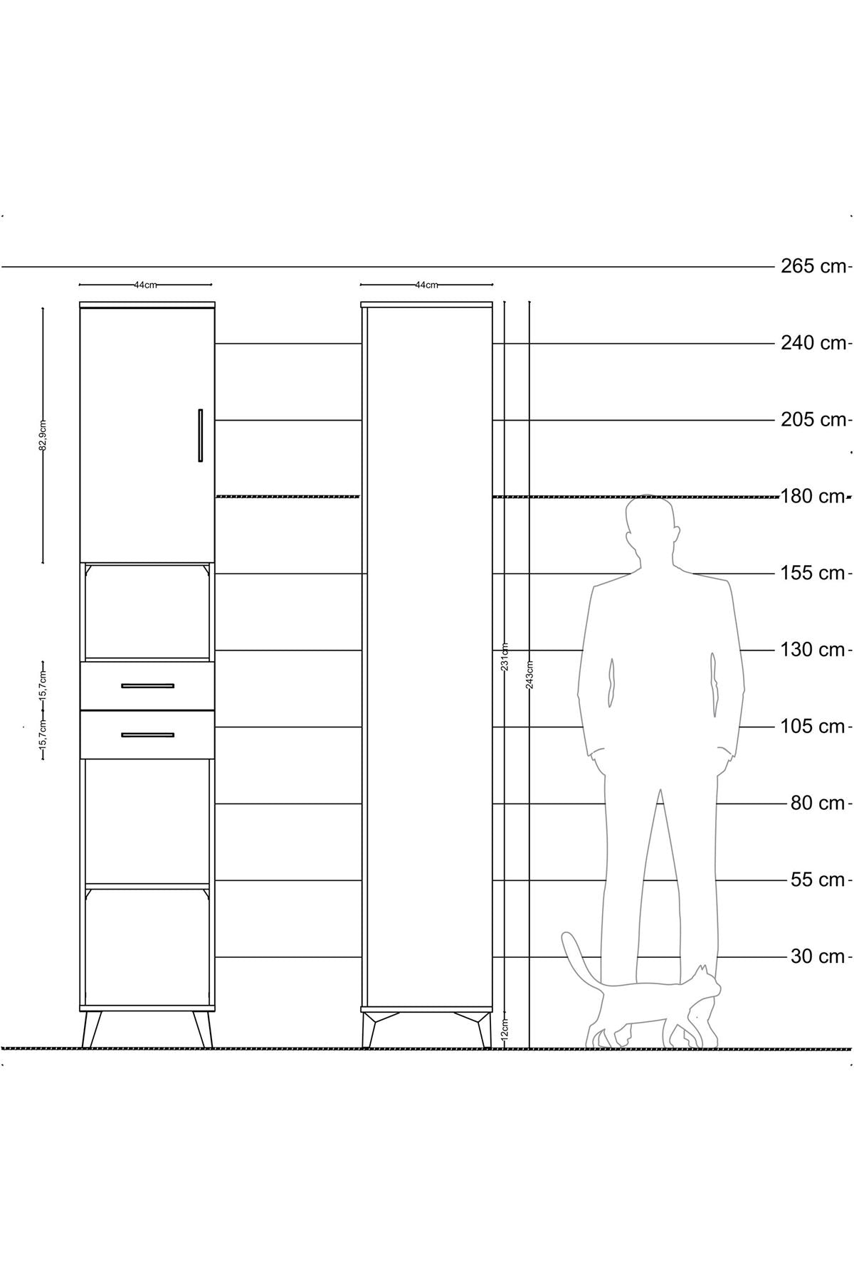 Hyperion Dolap 5 Raflı 2 Çekmeceli Tek Kapaklı 44x44x243 - S64M141V6B