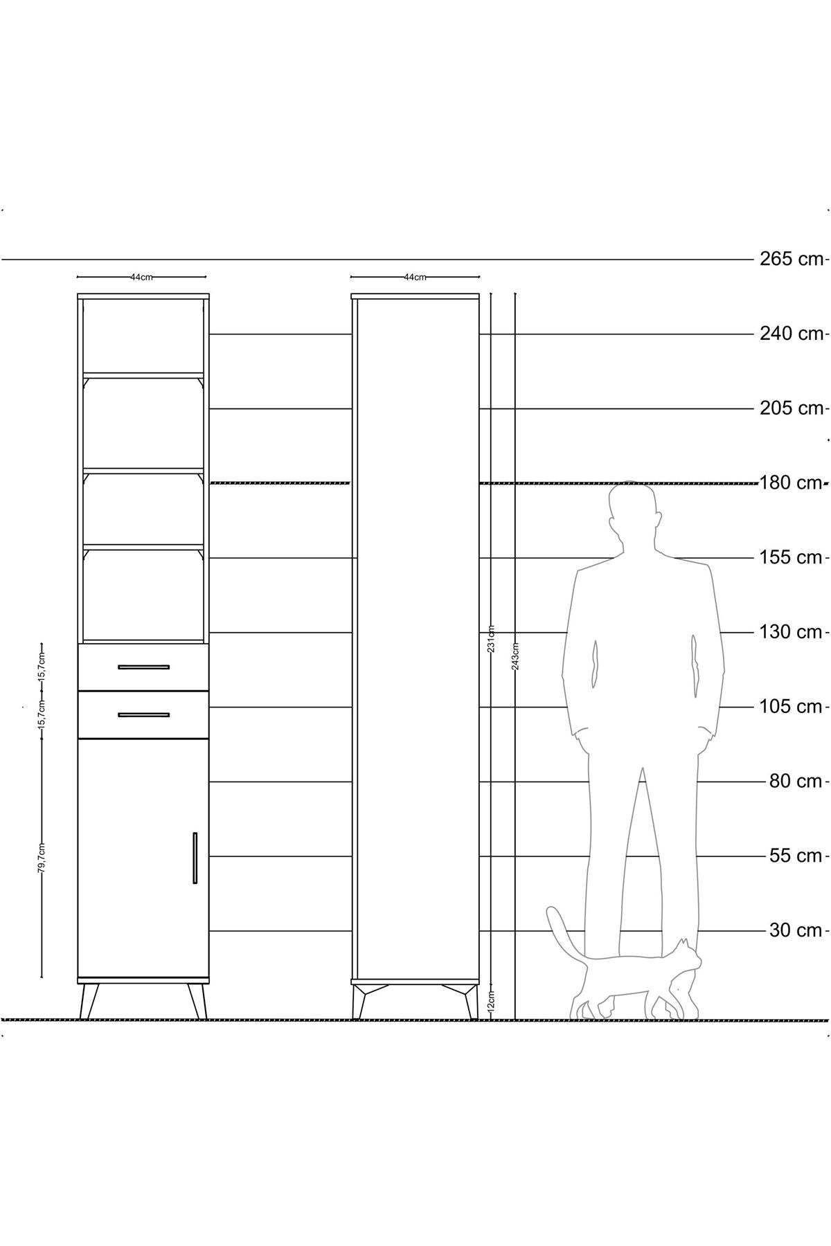 Hyperion Dolap 5 Raflı 2 Çekmeceli Tek Kapaklı 44x44x243 - S64M142V6B