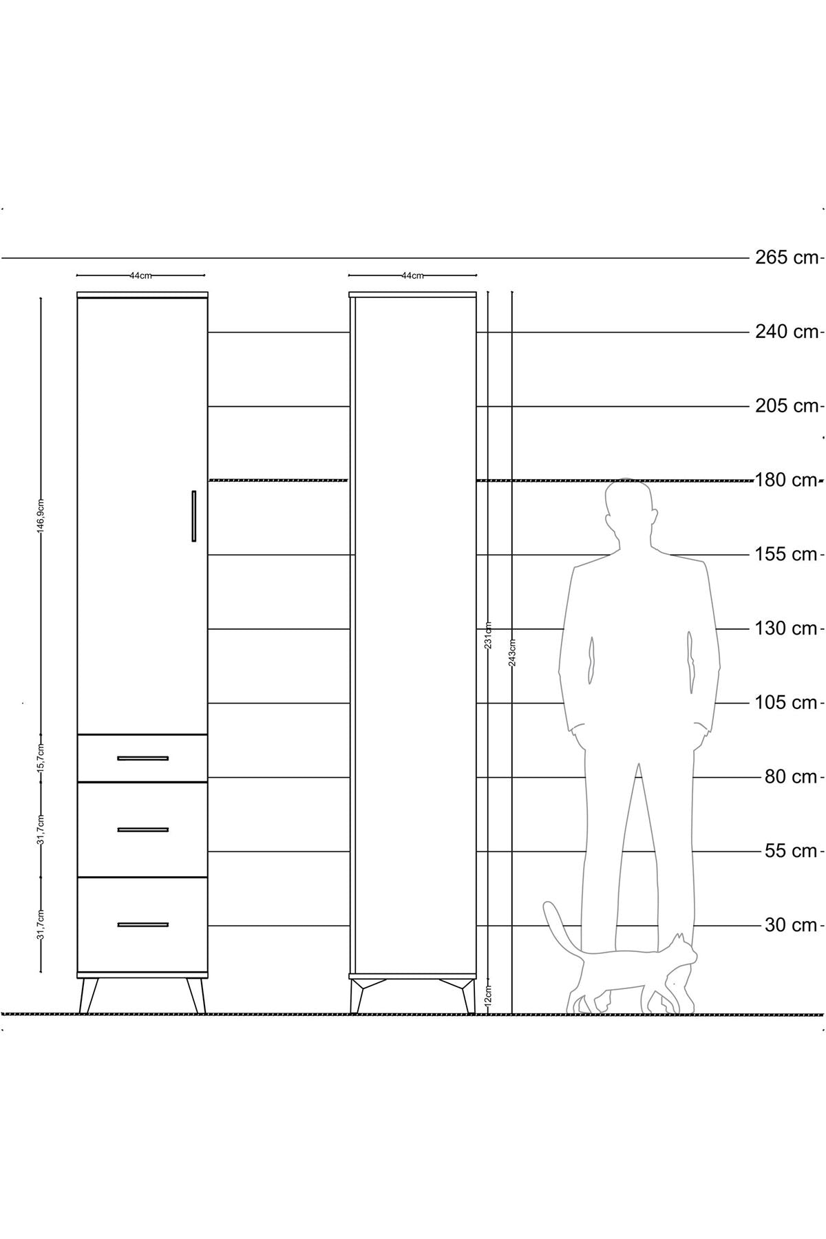 Hyperion Dolap 4 Raflı 3 Çekmeceli Tek Kapaklı 44x44x243 - S64M157V3B