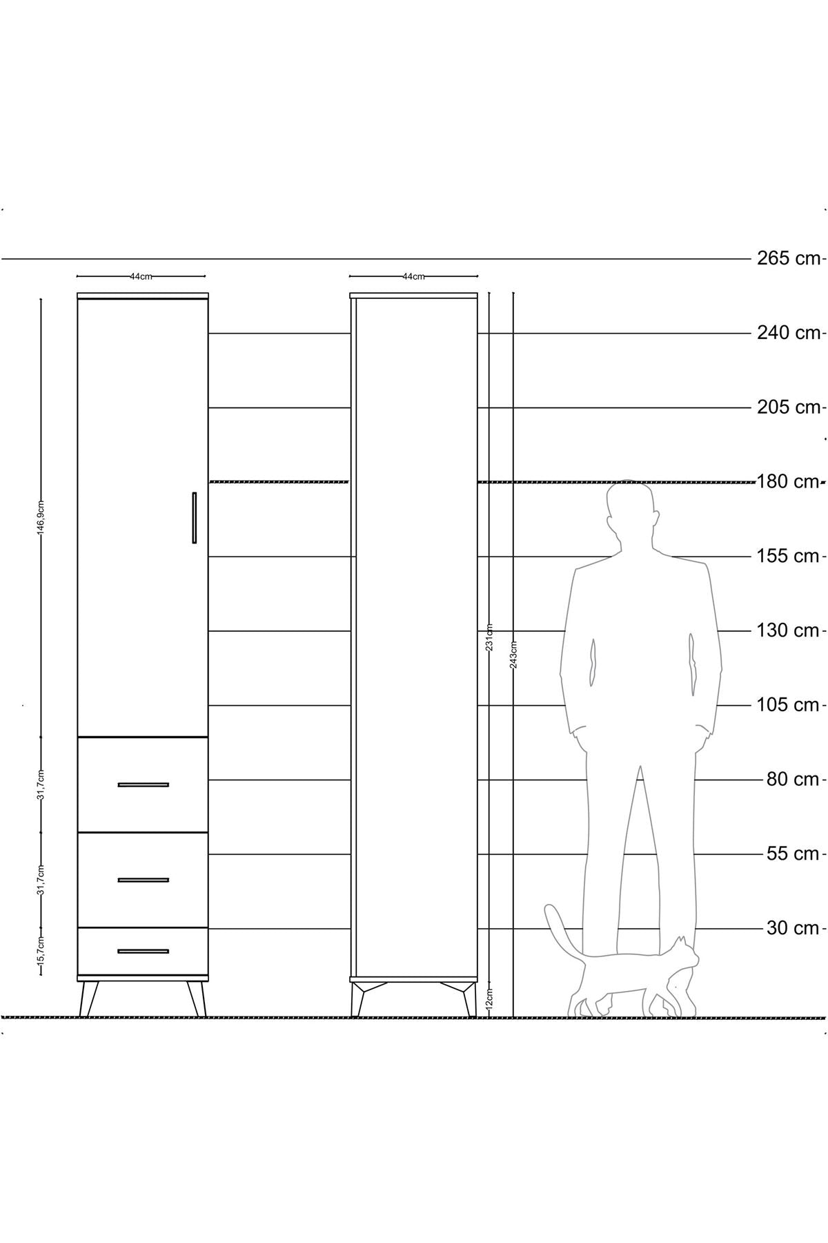 Hyperion Dolap 4 Raflı 3 Çekmeceli Tek Kapaklı 44x44x243 - S64M159V6B