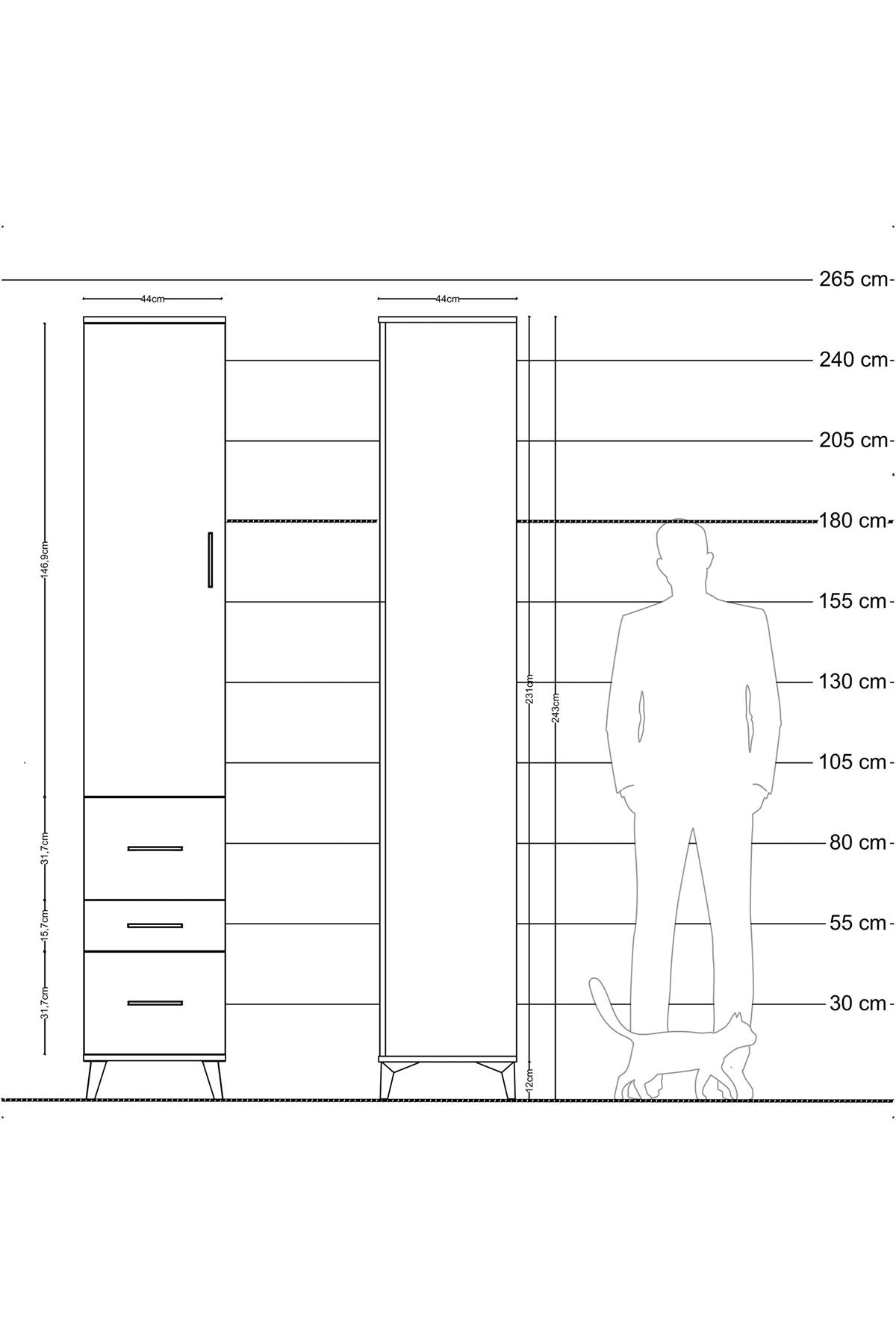 Hyperion Dolap 2 Raflı 3 Çekmeceli Tek Askılı 44x44x243 - S64M160V2B