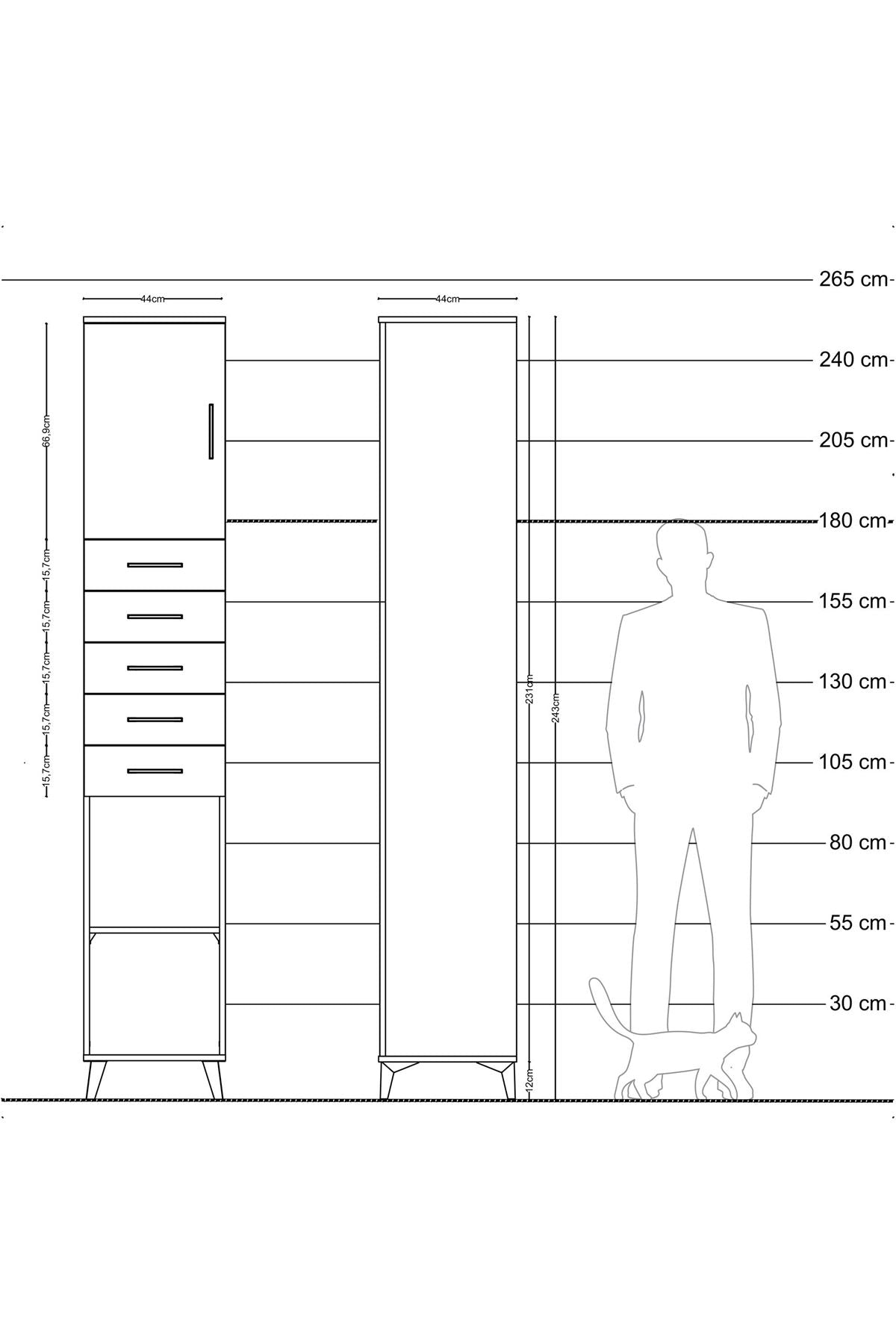 Hyperion Dolap 3 Raflı 5 Çekmeceli Tek Kapaklı 44x44x243 - S64M167V9B