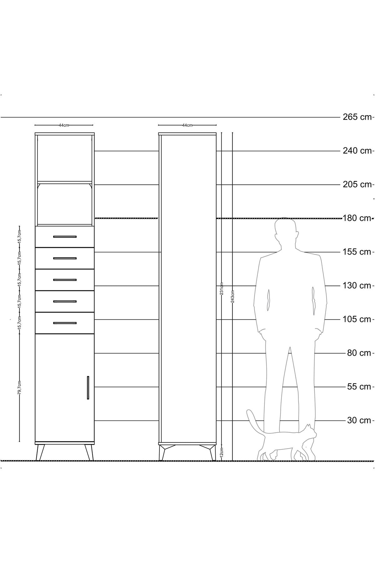 Hyperion Dolap 3 Raflı 5 Çekmeceli Tek Kapaklı 44x44x243 - S64M168V9B