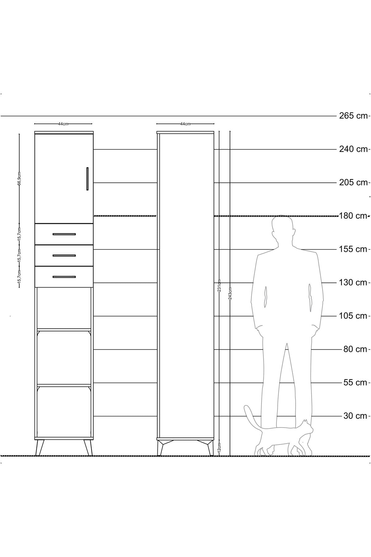 Hyperion Dolap 4 Raflı 3 Çekmeceli Tek Kapaklı 44x44x243 - S64M170V4B
