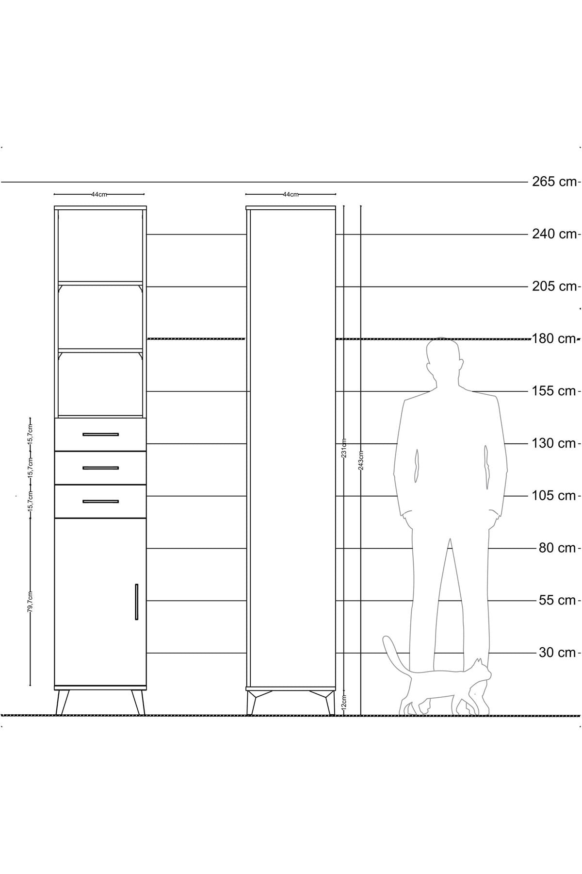 Hyperion Dolap 4 Raflı 3 Çekmeceli Tek Kapaklı 44x44x243 - S64M174V4B
