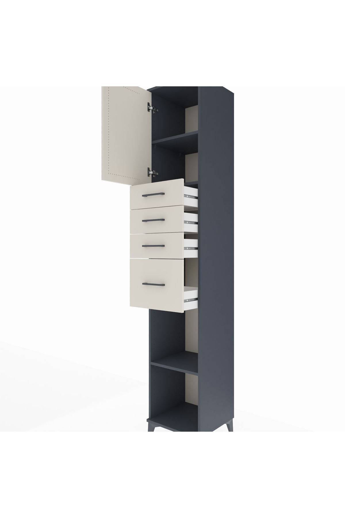 Hyperion Dolap 3 Raflı 4 Çekmeceli Tek Kapaklı 44x44x243 - S64M176V4B