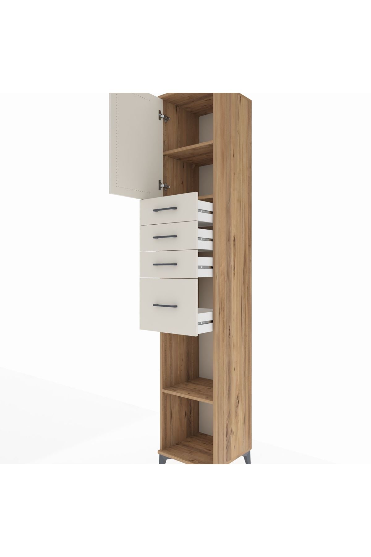 Hyperion Dolap 3 Raflı 4 Çekmeceli Tek Kapaklı 44x44x243 - S64M176V7B