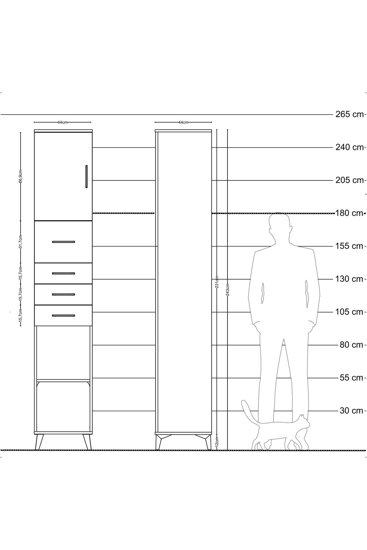 Hyperion Dolap 3 Raflı 4 Çekmeceli Tek Kapaklı 44x44x243 - S64M179V9B