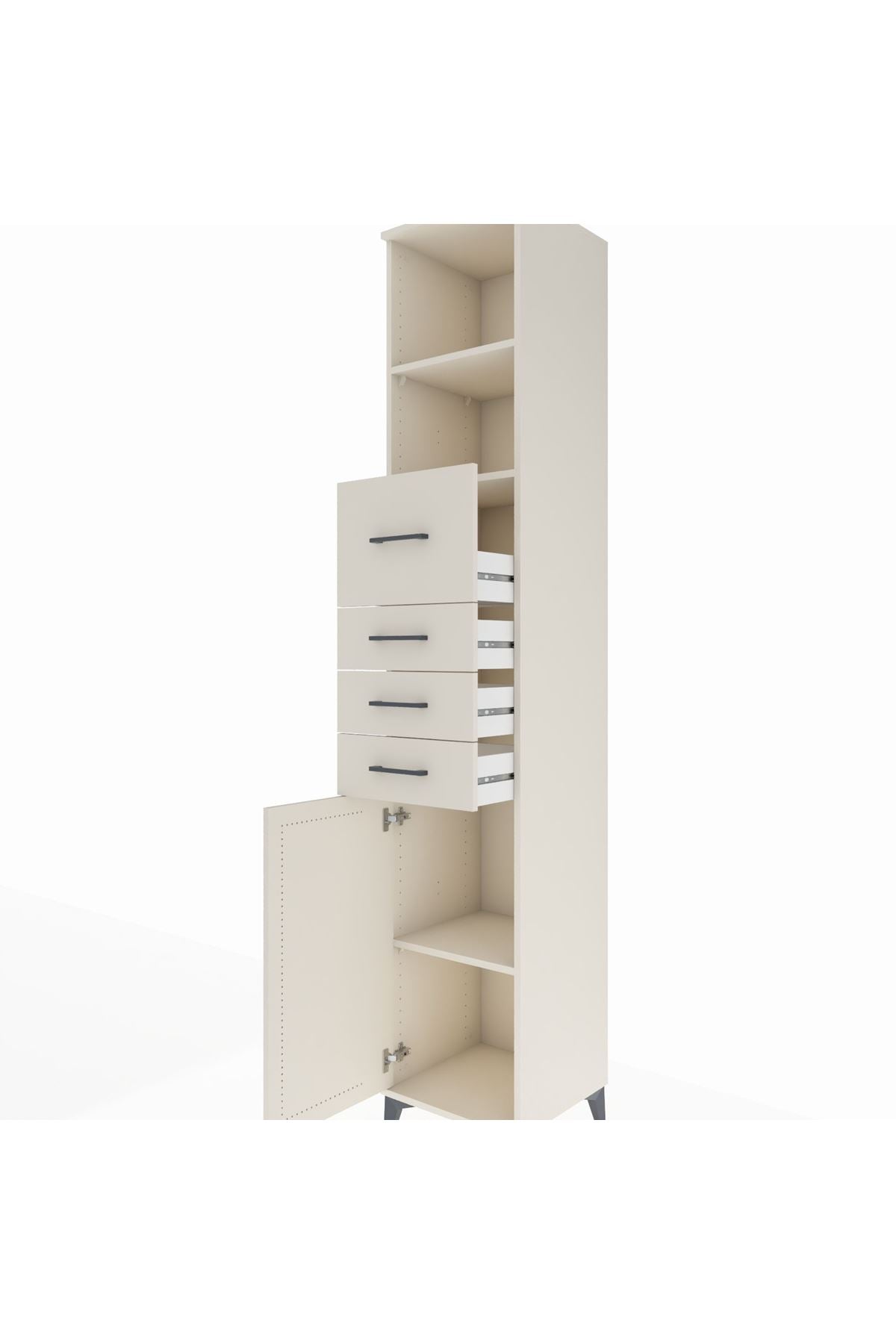 Hyperion Dolap 3 Raflı 4 Çekmeceli Tek Kapaklı 44x44x243 - S64M180V1B