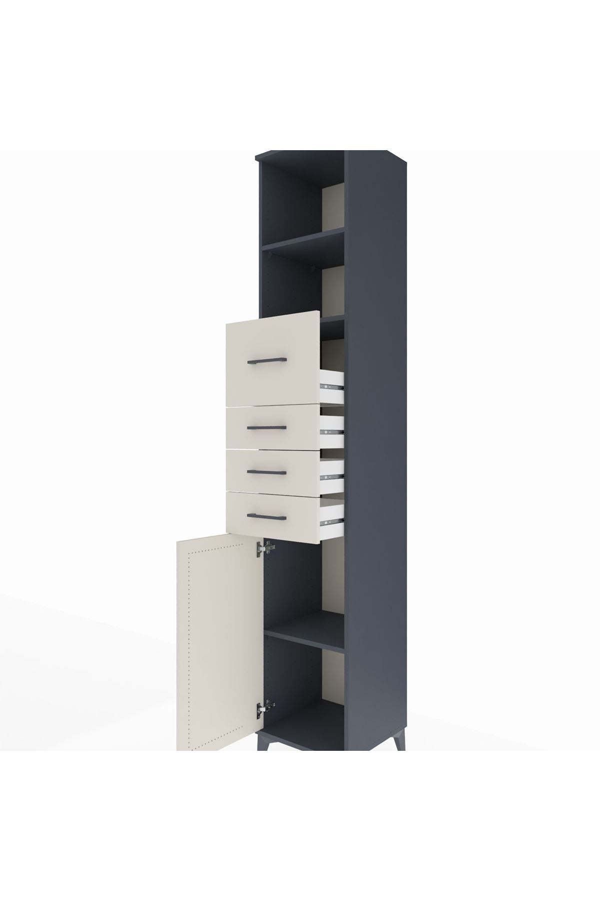 Hyperion Dolap 3 Raflı 4 Çekmeceli Tek Kapaklı 44x44x243 - S64M180V4B