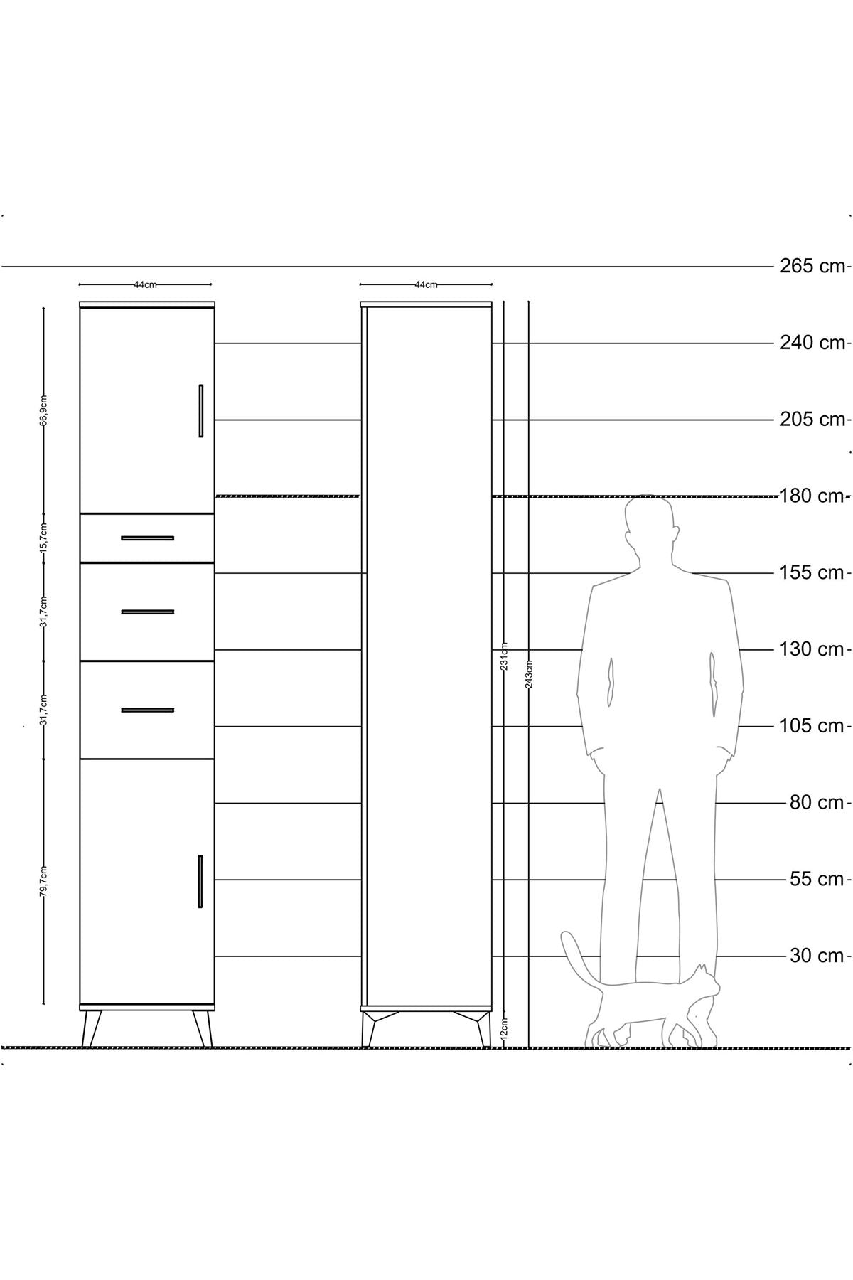 Hyperion Dolap 3 Raflı 3 Çekmeceli 2 Kapaklı 44x44x243 - S64M181V6B
