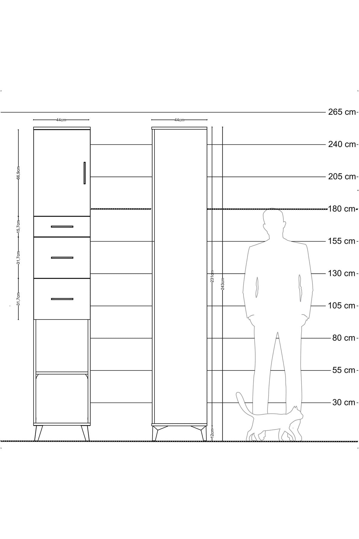 Hyperion Dolap 3 Raflı 3 Çekmeceli Tek Kapaklı 44x44x243 - S64M182V4B