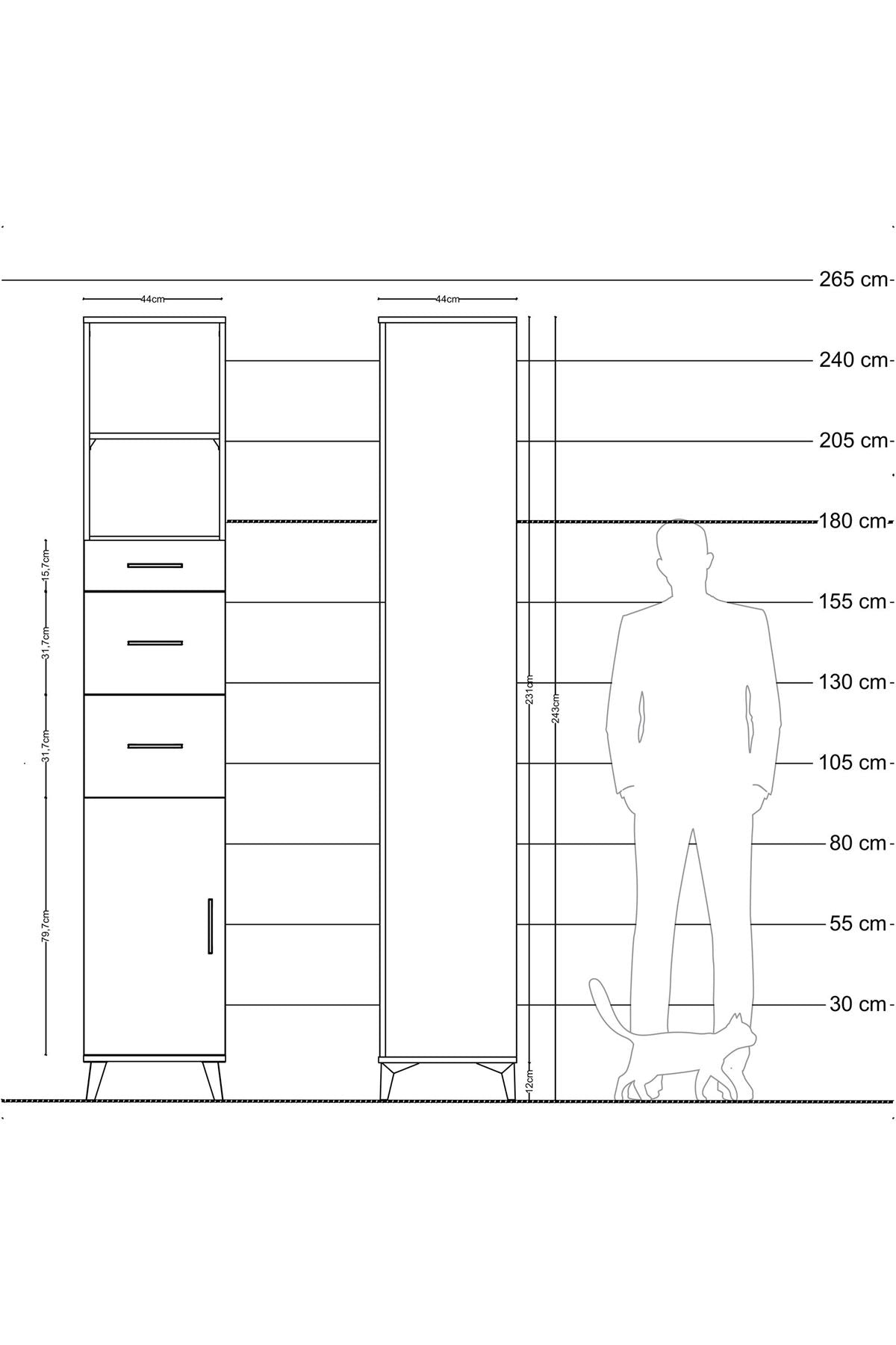Hyperion Dolap 3 Raflı 3 Çekmeceli Tek Kapaklı 44x44x243 - S64M183V3B