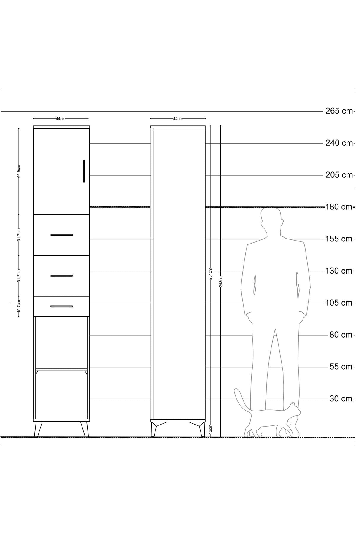 Hyperion Dolap 3 Raflı 3 Çekmeceli Tek Kapaklı 44x44x243 - S64M185V9B