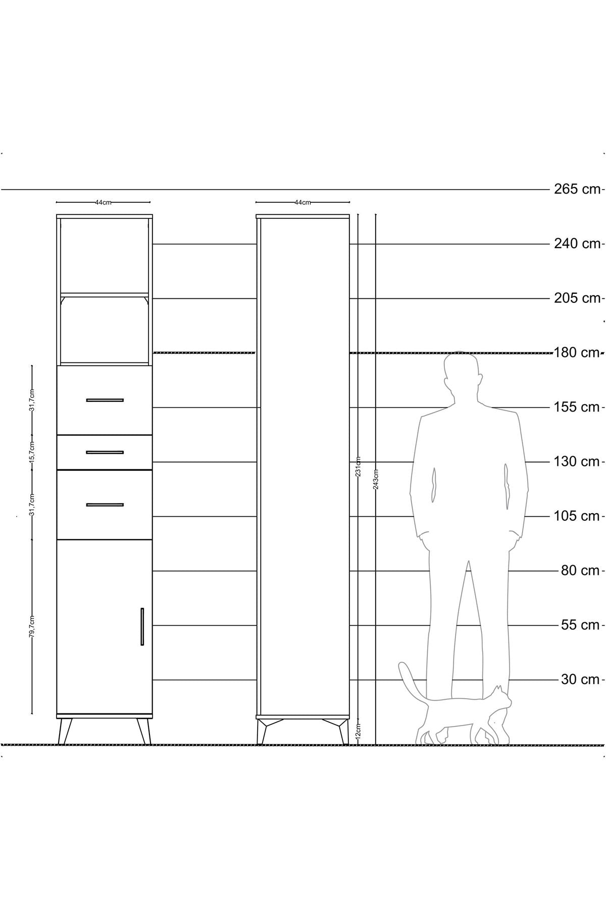 Hyperion Dolap 3 Raflı 3 Çekmeceli Tek Kapaklı 44x44x243 - S64M189V2B