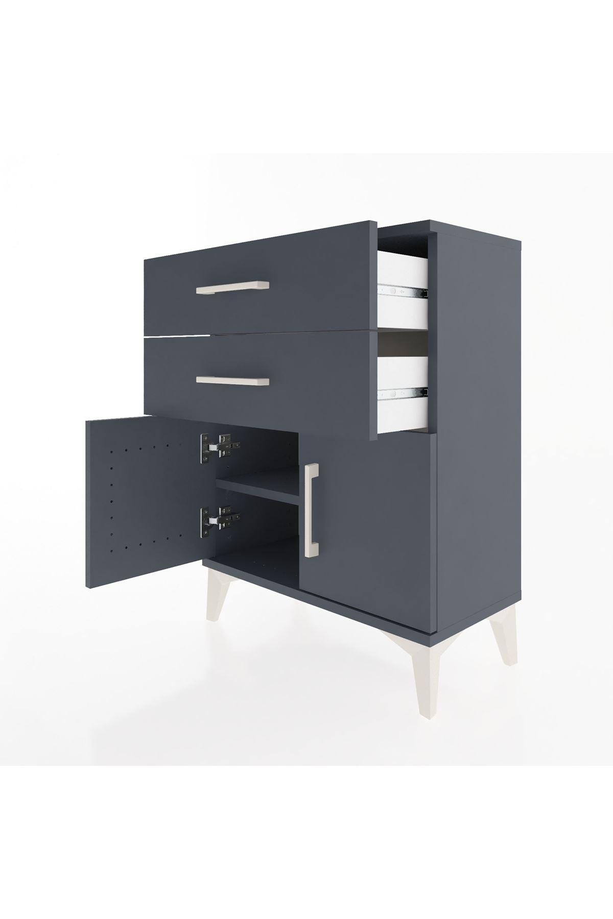 Arges Komodin Tek Raflı 2 Çekmeceli 2 Kapaklı 60x30x80 - S13M013V5A