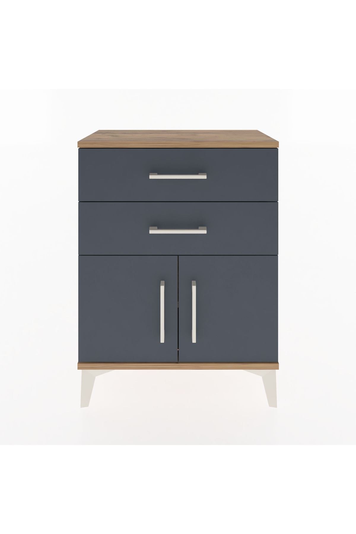 Arges Komodin Tek Raflı 2 Çekmeceli 2 Kapaklı 60x30x80 - S13M013V8A