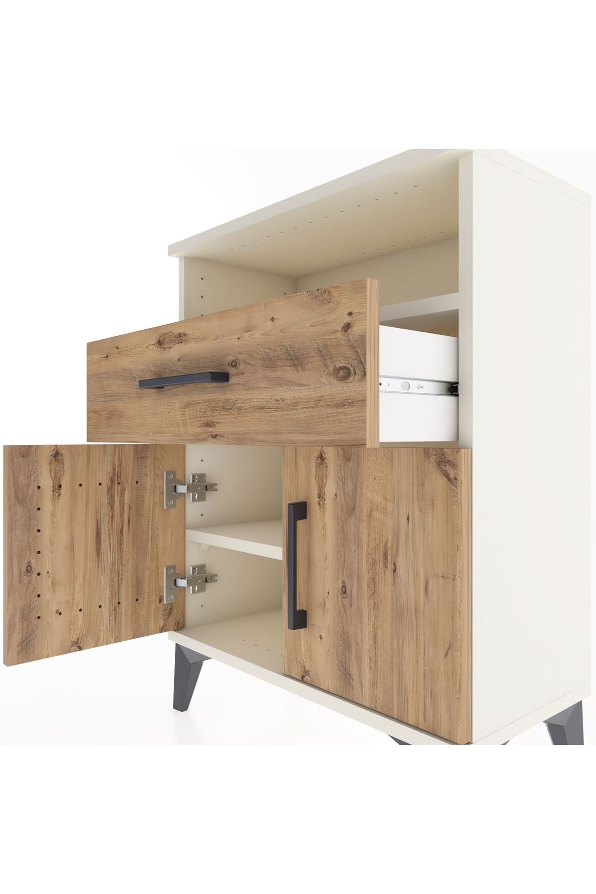 Arges Komodin 2 Raflı Tek Çekmeceli 2 Kapaklı 60x30x80 - S13M014V3A
